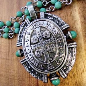 Vintage St. Benedict Blue Rosary Necklace Religious Jewelry Accessories prayer